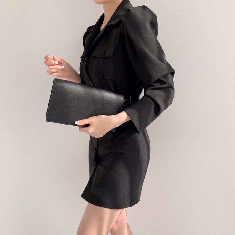 Đầm cổ vest sang trọng kèm đai, đầm vest tôn dáng