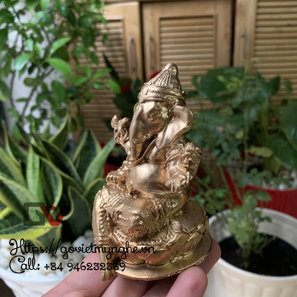 [Thần voi Ganesha] Tượng đá trang trí phong thủy Thần voi Ganesha Ấn Độ giáo - Chiều cao 10cm - Màu nhũ đồng