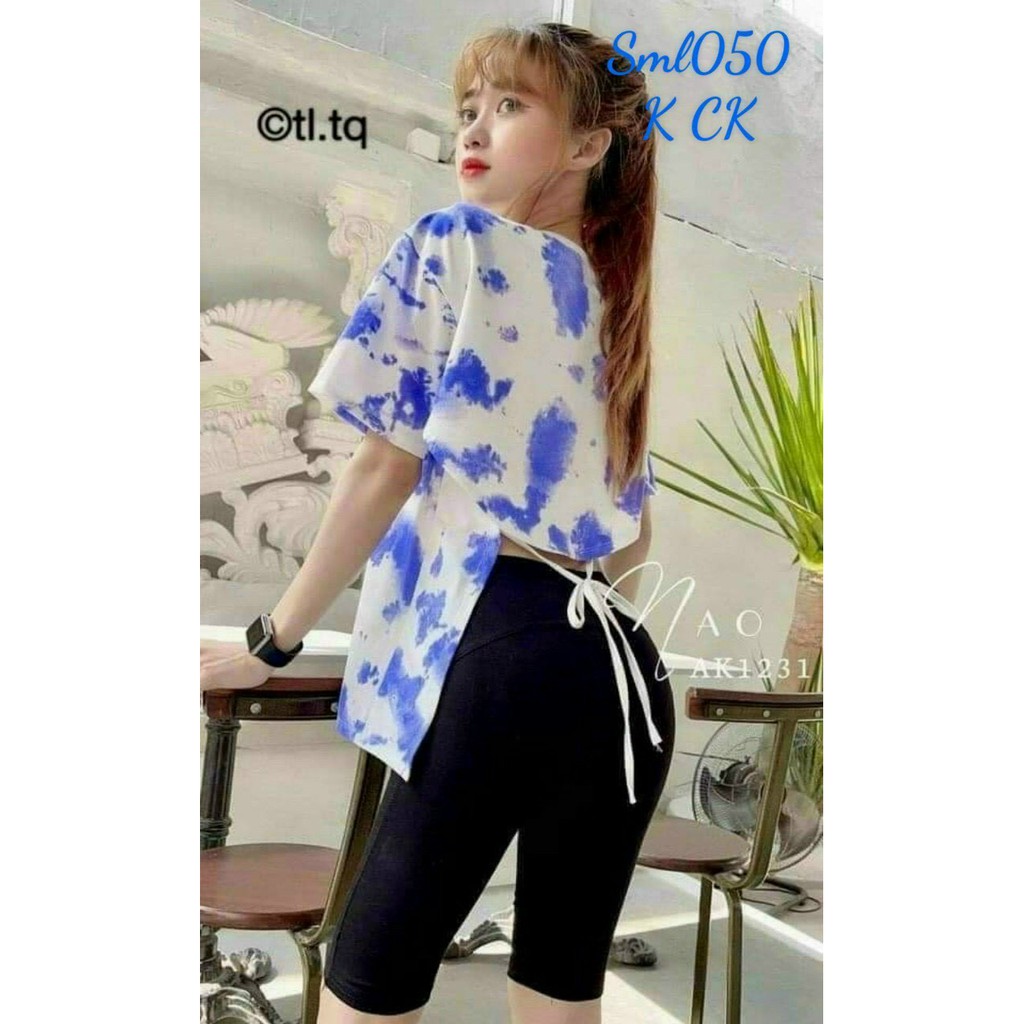 Áo thun form rộng loang màu bò sữa hở lưng cột dây sau thời trang TTSA1137