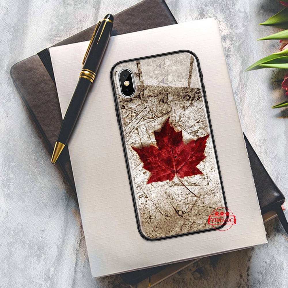 Ốp điện thoại in hình cờ lá phong Canada mặt kính 71C thích hợp cho iPhone XS Max XR X 11 Pro 7 8 6 6S Plus