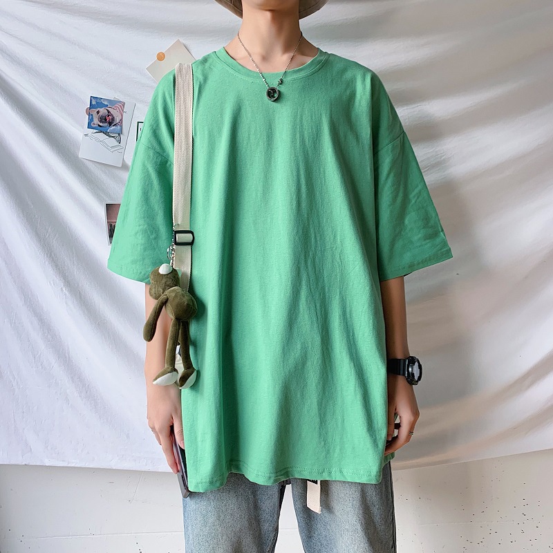 Áo Thun Tay Ngắn Cổ Tròn Dáng Rộng Màu Trơn Thời Trang Mùa Hè Cho Nam TTE085