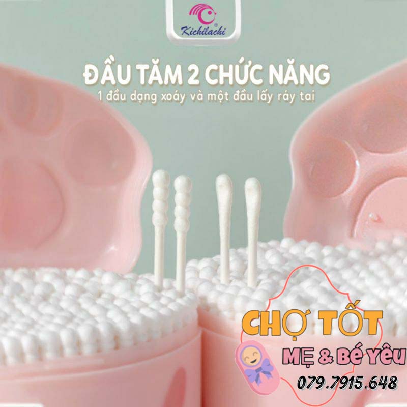 Tăm bông cho bé sơ sinh Kichi 2 đầu đa chức năng (nhỏ mềm)