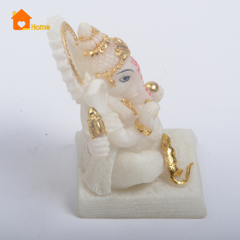 Mô Hình Tượng Thần Voi Ganesha Bằng Nhựa Resin Màu Trắng Màu Sắc