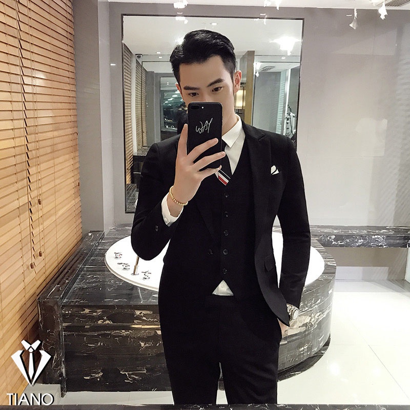Vest nam cao cấp màu ĐEN kiểu dáng Hàn Quốc, form ôm đẹp. Vải cao cấp, 2 lớp - TIANO STORE