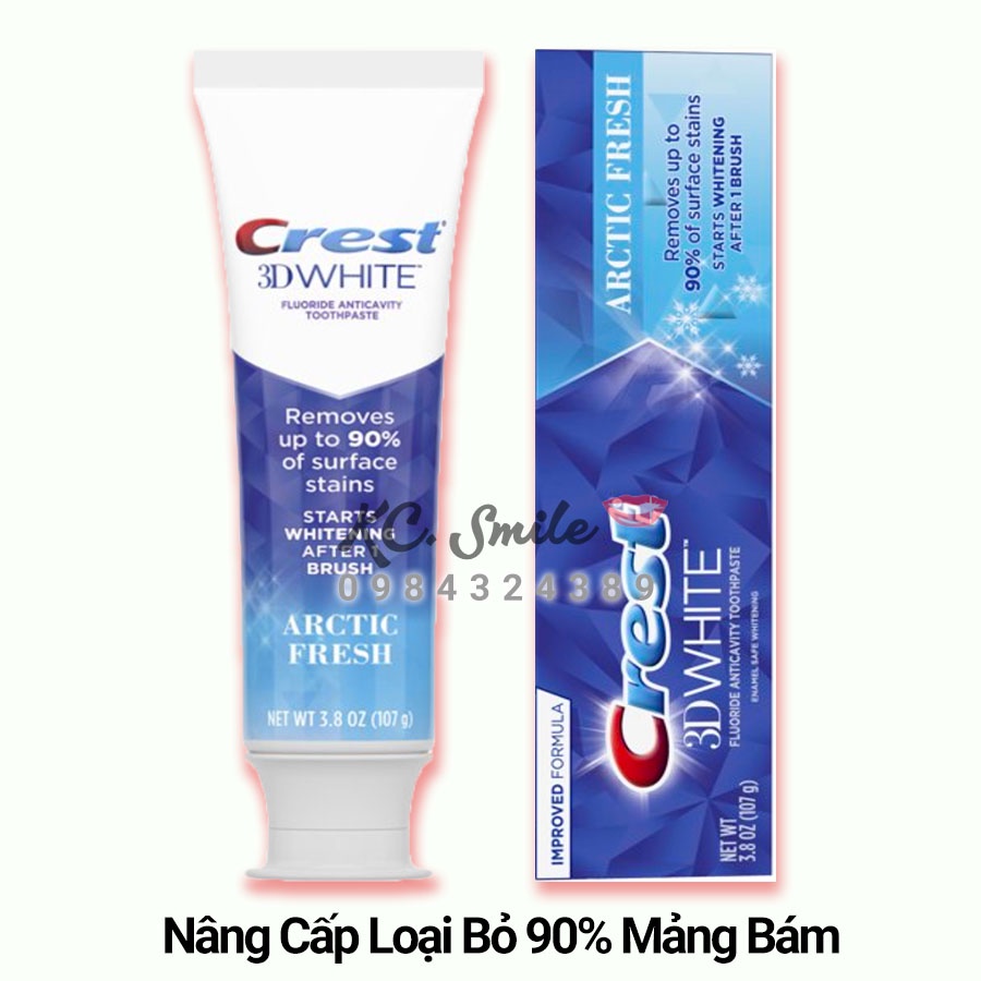Kem đánh Răng Crest 3D White Radiant Mint bản Mỹ116gr - Làm trắng răng vượt trội cho hơi thở mát lạnh bạc hà