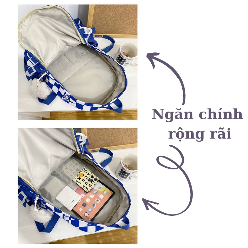 Balo nữ đi học đẹp thời trang giá rẻ dễ thương, cặp đi học nữ kẻ nhiều ngăn đựng laptop chống nước cao cấp Xu Xu Kids