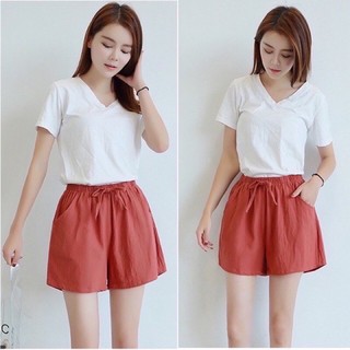 Quần short nữ màu cam chất đũi sần thoáng mát
