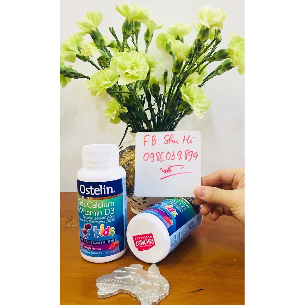 Canxi Ostelin Khủng Long vị dâu Cho Bé 90 viên - Ostelin Kids Calcium & Vitamin D3 90 Chewable Tablets _chính hãng