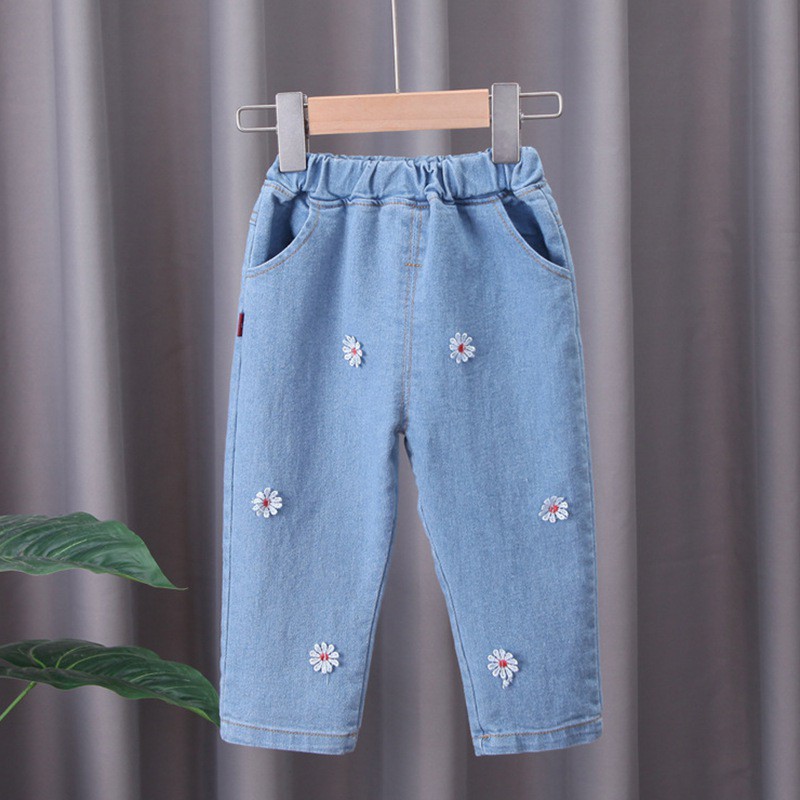 Quần Jean Co Dãn Với Họa Tiết Hoa Cúc Dùng Cho Bé Gái