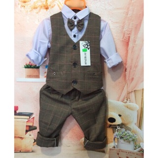 Bộ công tử kẻ 4 món cho bé trai 8-23kg