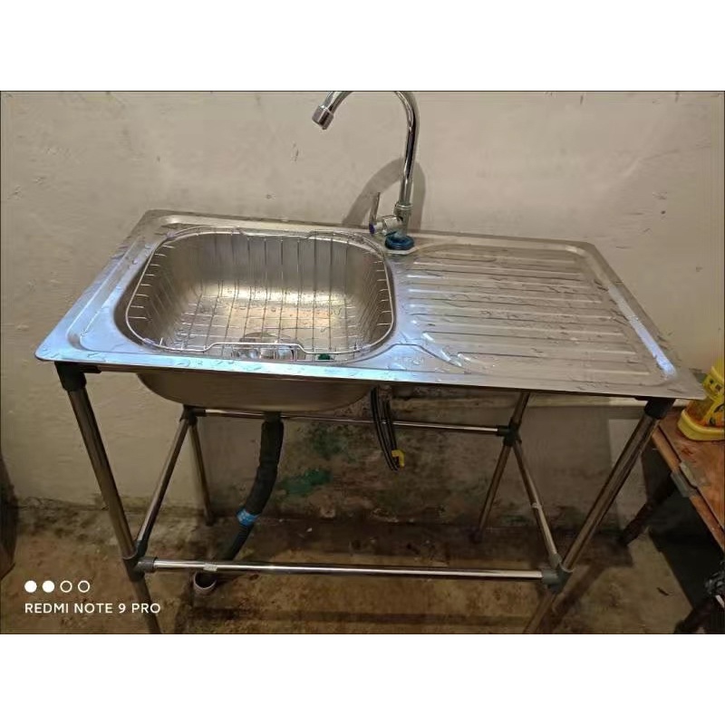 Chậu rửa chén 1 hộc 1 cánh inox 75*40*75cm kèm chân, vòi, bộ xả nước