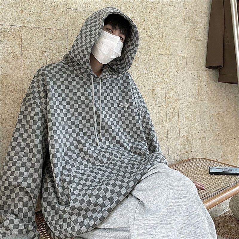 Áo hoodie sọc caro thời trang retro size M-5XL dành cho nam