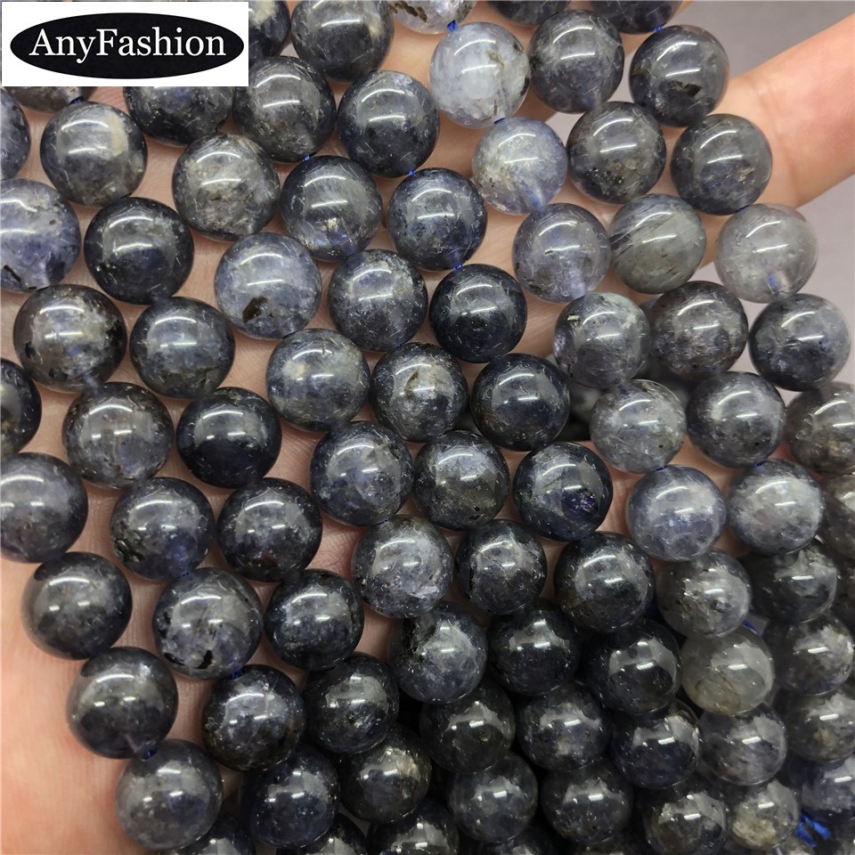 Đá iolite tròn tự nhiên 4-12mm, phù hợp làm vòng tay