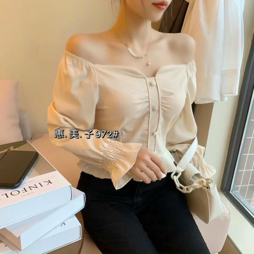 Áo  Croptop Dài Tay Cổ Vuông  Bèo |Sơ mi nữ Công Sở Cổ Vuông - Hàng Quảng Châu Thiết Kế FREESHIP | BigBuy360 - bigbuy360.vn