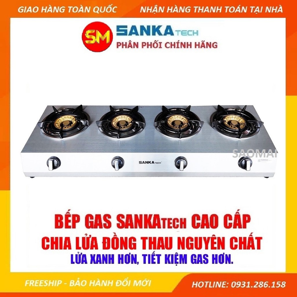 [CAO CẤP] Bếp Gas 4 lò 4 họng - Điếu gang Sen đồng SANKAtech SKT5G - Bếp ga Nhà hàng Quán ăn Gia đình nhiều người