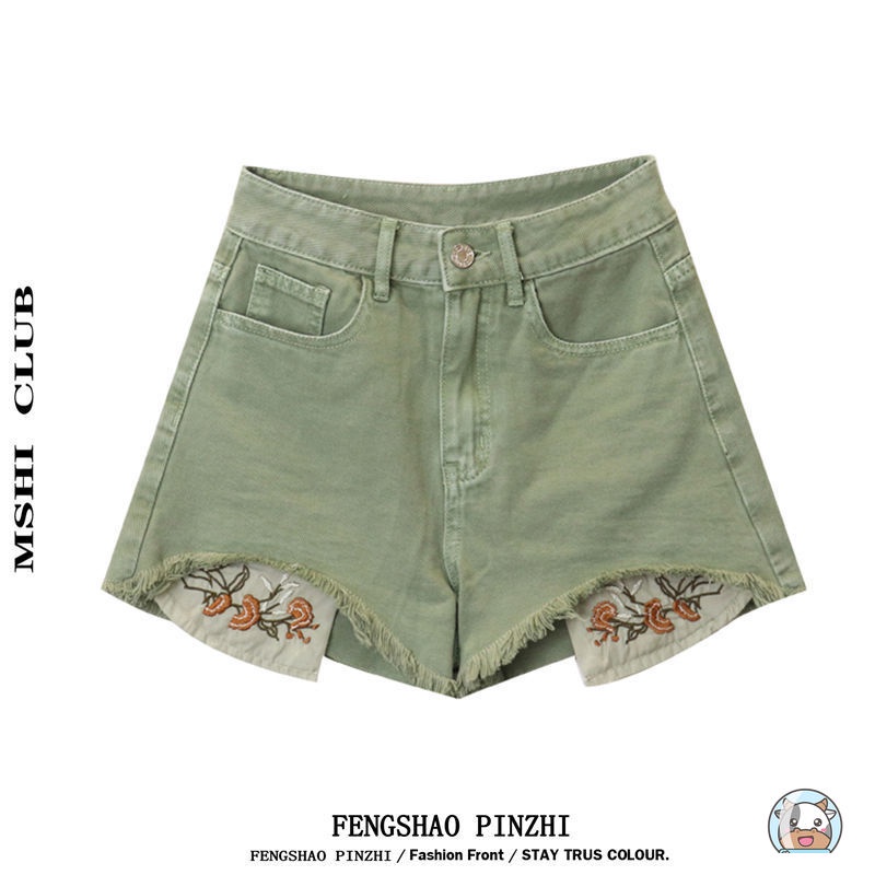 Quần Short denim Thêu Họa Tiết Thời Trang retro Cá Tính Cho Nữ