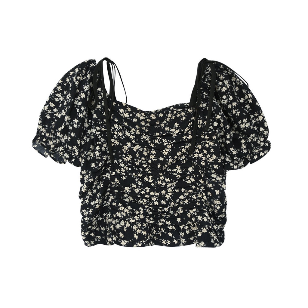 Áo Voan Hoa Tay Phồng Dáng Ngắn Phong Cách Pháp Thời Trang Mùa Hè Mới Cho Nữ Mm2021