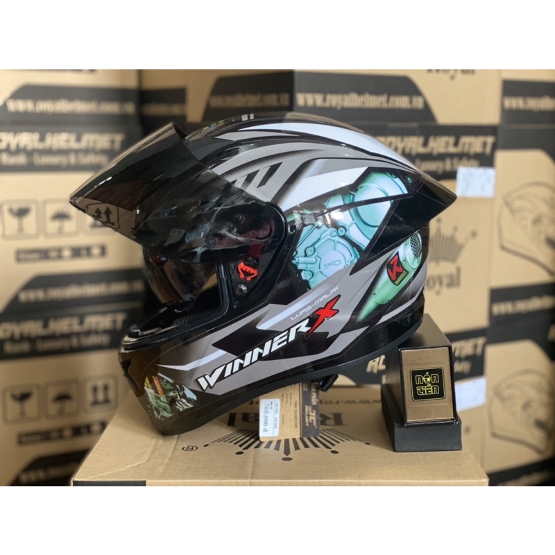 MŨ FULLFACE 2 KÍNH M266 ĐEN BÓNG LÊN TEM HÃNG XE XÁM BẠC CỰC ĐẸP, MUA 1 NÓN TẶNG 1 Quà, BH 12 tháng