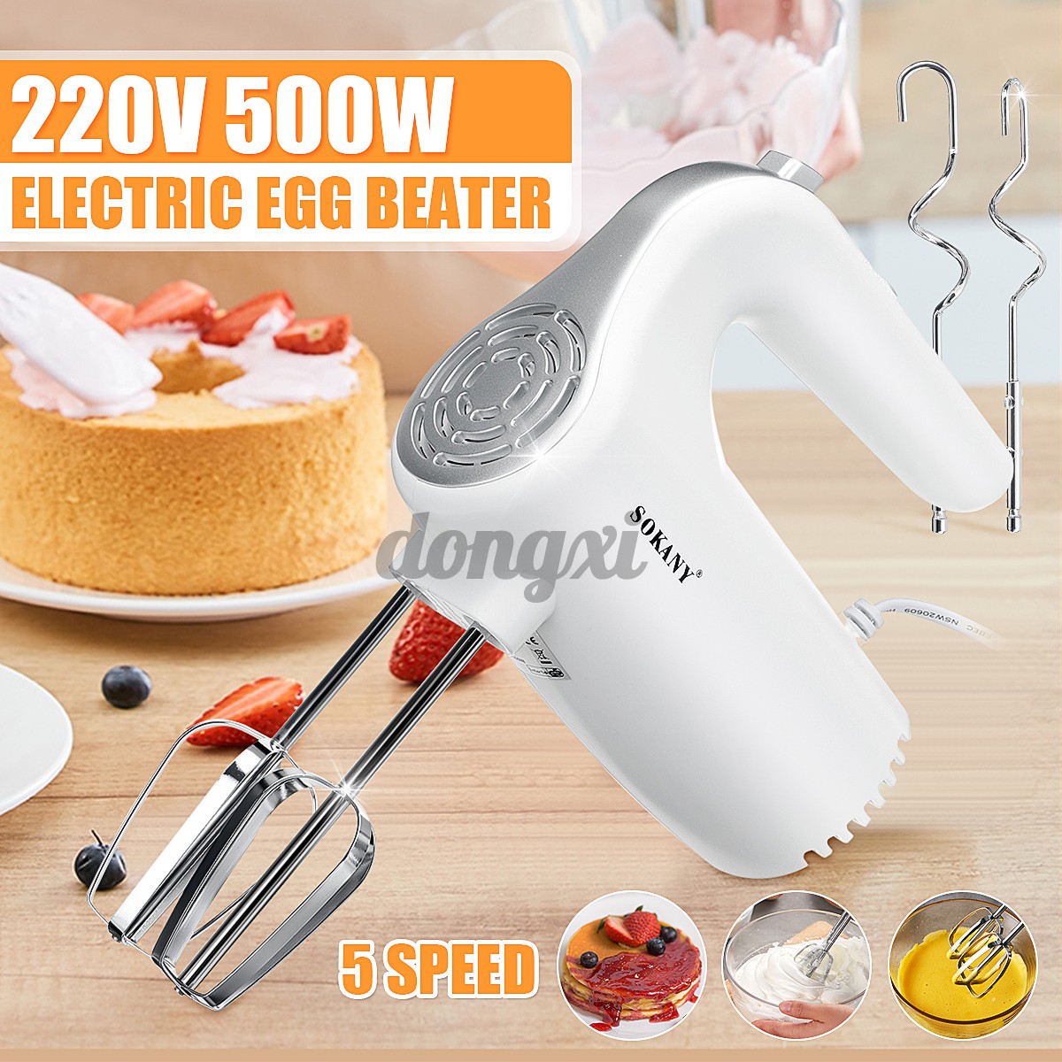 500w Electric Handheld Whisk 5 Speed Hand Mixer Kitchen Egg Beater Cream Cake Blender Whisk Electric Household Mixer Baking Small Cake Mixer Automatic Whisk Cream