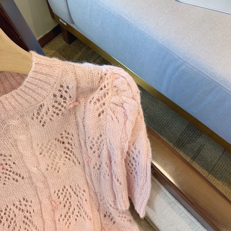 NUZIRO  Áo kiểu  dệt kim tay ngắn phồng trẻ trung thời trang dành cho nữ