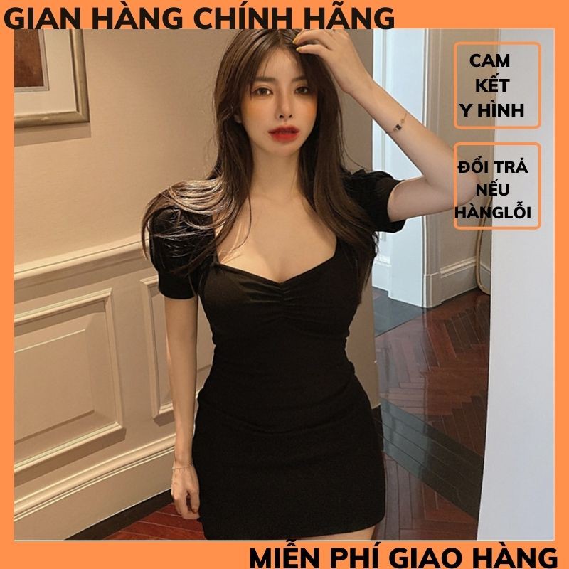 Đầm body tay bồng 🍀váy body nhún ngực ,chất co dãn bao đẹp phong cách hàn quốc THỜI TRANG 1989