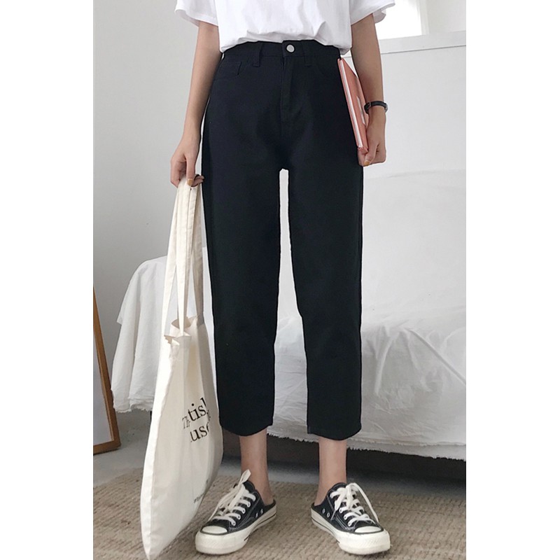 Quần ulzzang nữ ống suông trắng sữa kem bò rộng baggy cạp lưng cao jean | BigBuy360 - bigbuy360.vn