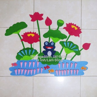 Góc bé ngoan nêu gương cắm cờ vải nỉ mầm non (bộ ếch con và hoa sen)