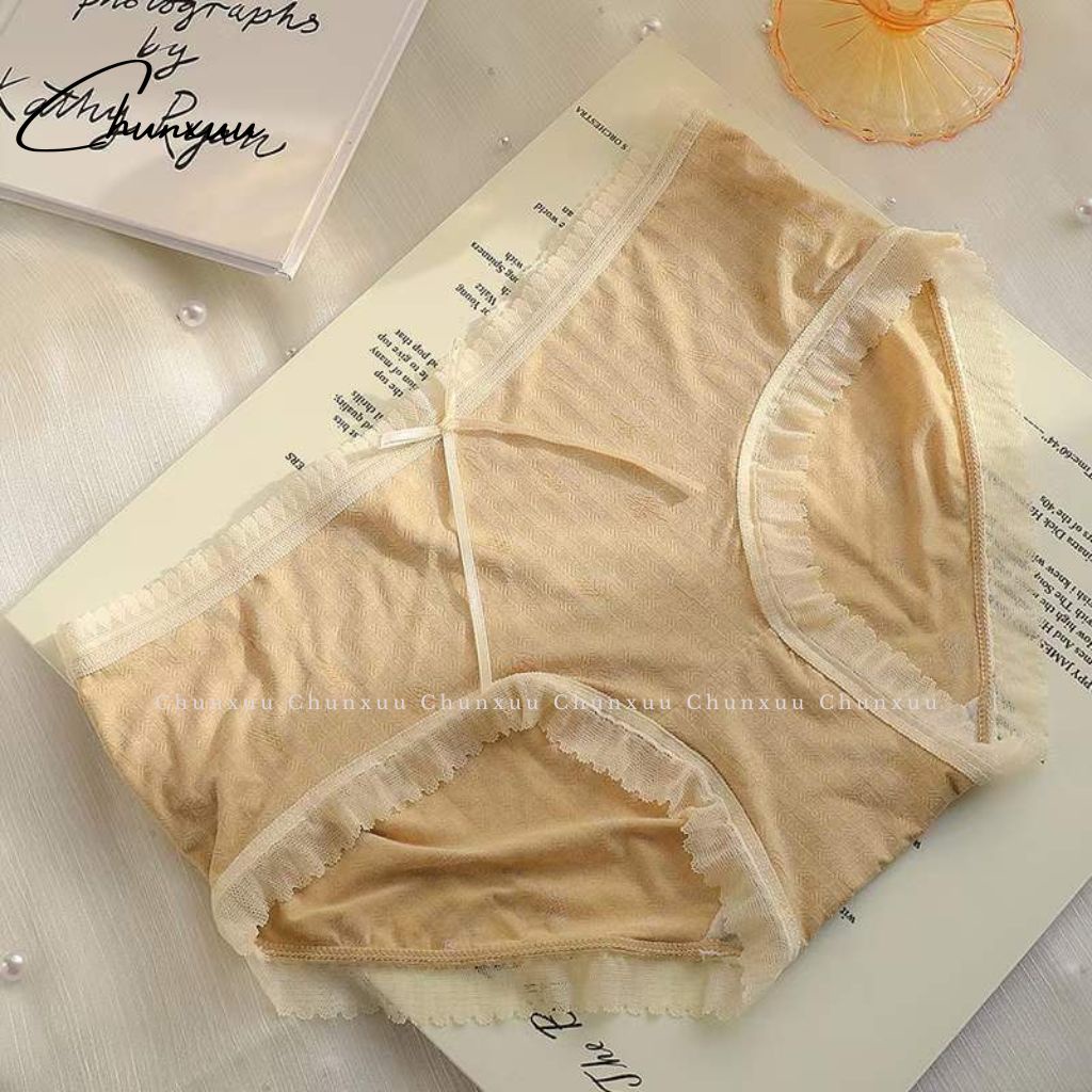 Quần lót nữ cotton lạnh phối viền ren nơ mềm mại CHUNXUU, chất liệu co dãn- QC82