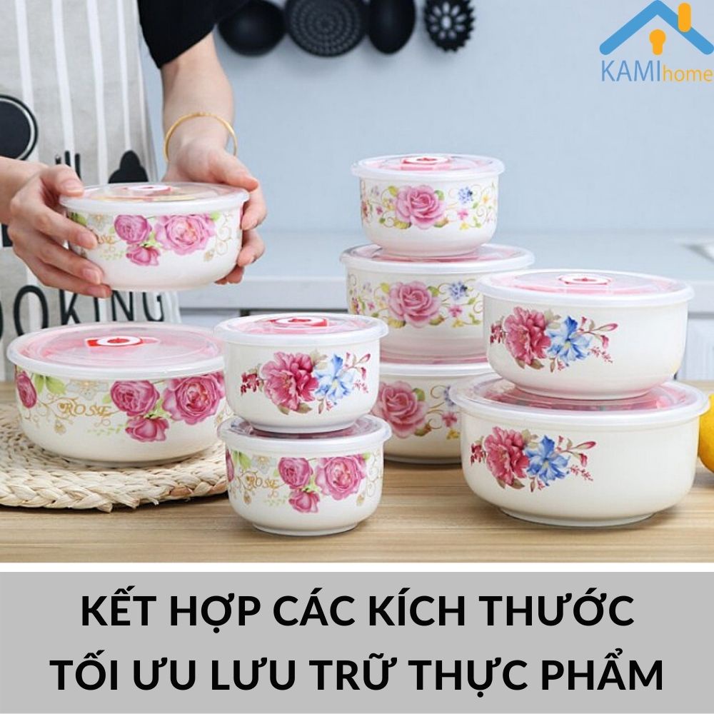 Hộp đựng cơm văn phòng gồm 3 bát Sứ chịu nhiệt-kiêm Hộp bảo quản thực phẩm Kami20020