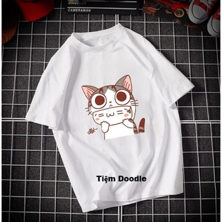 Áo Thun Nam Nữ Tay Lỡ Unisex Phông Trơn Oversize Form Rộng Basic Tee Hình mèo đeo mặt nạ