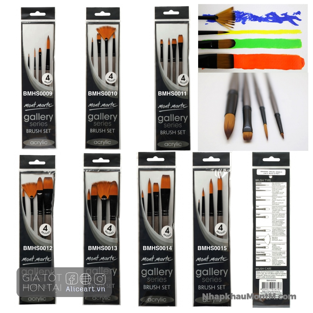 Set Bộ cọ vẽ Acrylic Gallery Series Brush Mont Marte thân xám all sizes (nhiều size) NEW