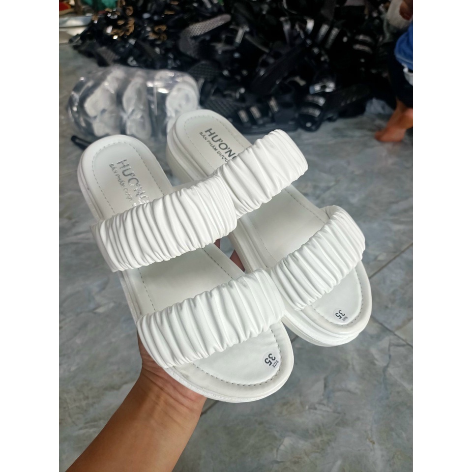 Dép Nữ Đế Bánh Mỳ 2 Quai Chun Nhún Kiểu Dáng Cá Tính