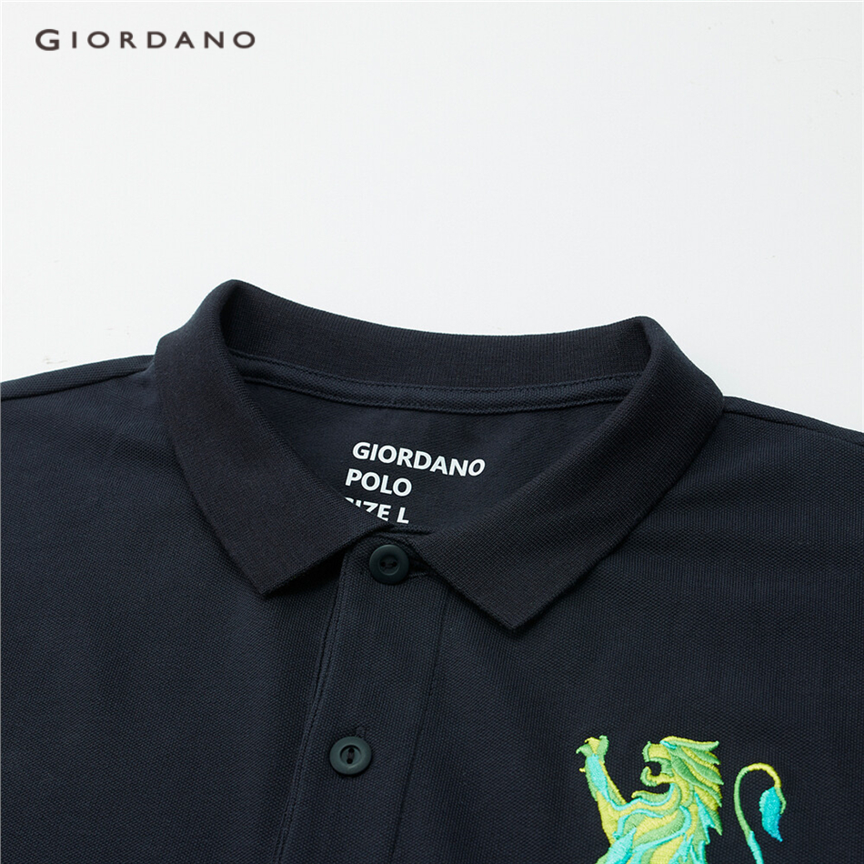 GIORDANO Áo Polo nam tay ngắn thêu sư tử chuyển màu, có sẵn nhiều màu 01011422