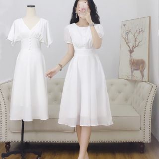Đầm  xoè  nút  Bộc  tay  phồng