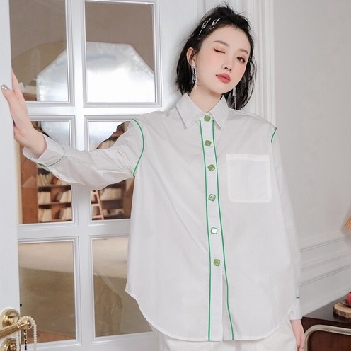 Áo Sơ Mi Mushroom Lee - Hàng Nút Vuông Line Green