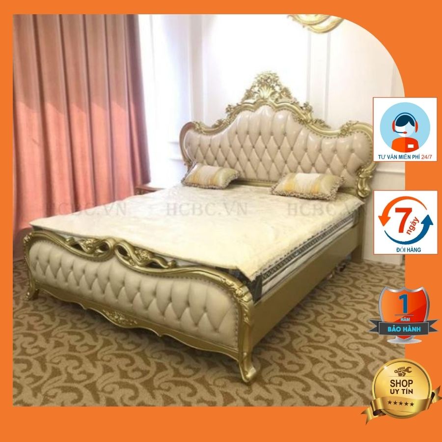 Giường ngủ chạm khắc điểm vàng tinh tế sang trọng mang phong cách TÂN CỔ ĐIỂN BED-823