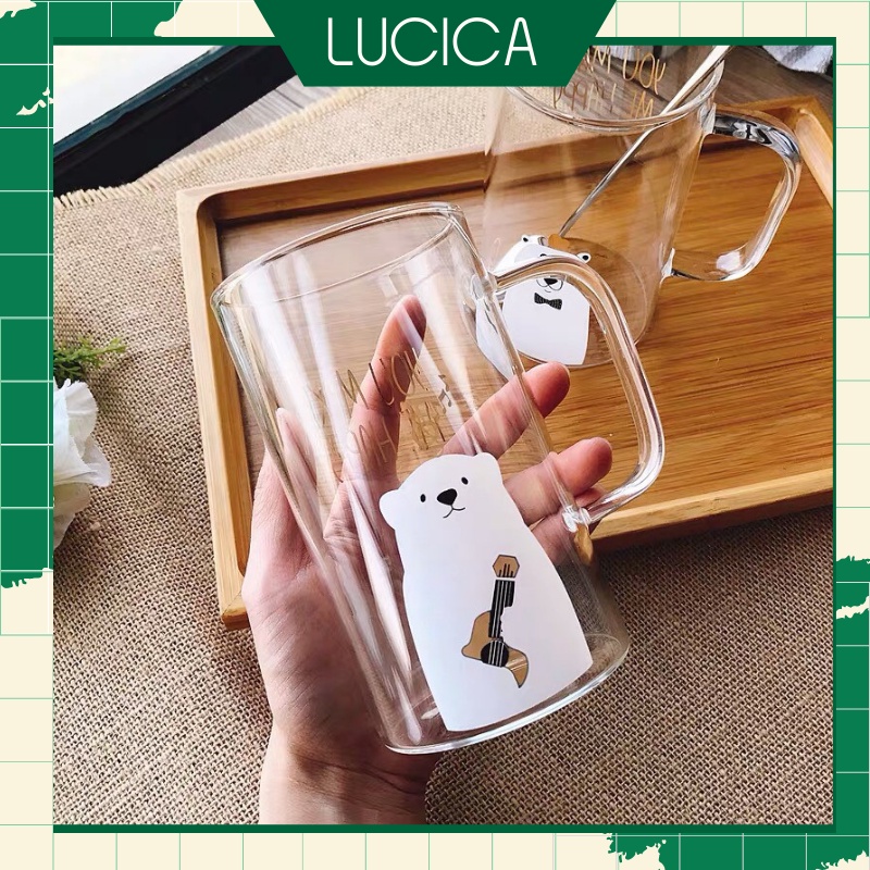 Cốc Thủy Tinh Chịu Nhiêt In Hình Chú Gấu Đáng Yêu Dùng Uống Nước Ly Thuỷ Tinh Lucica Mẫu Độc Đáo Mới Lạ Rẻ Đẹp