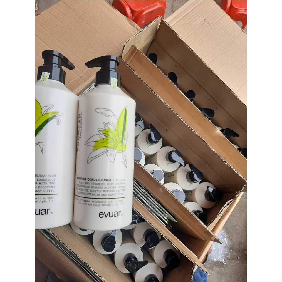 Cặp Dầu Gội Xả KERATIN EVUAR 758ml. Phục Hồi Tóc Hư Tổn, Chống Rụng Và Kích Thích Mọc Tóc.Hàng Chính Hãng NAMI