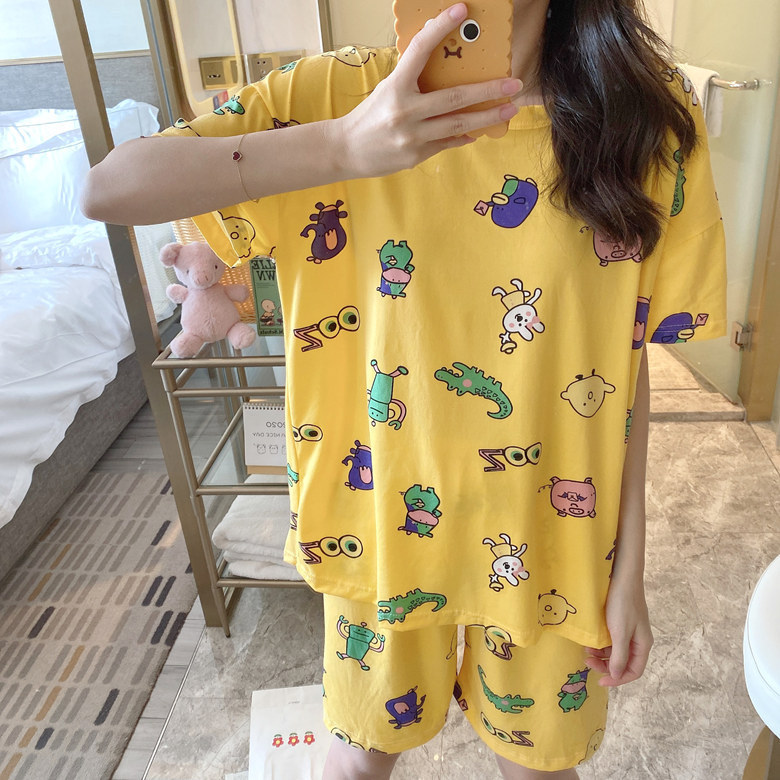 Bộ Đồ Ngủ Pijama Ngắn Tay In Họa Tiết Cá Sấu Dễ Thương Cho Nữ đồ ngủ Váy ngủ pyjamas pijama nam nữ mùa hè đồ đôi pijama ngắn lụa satin dễ thương bigsize đồ mặc nhà cao cấp