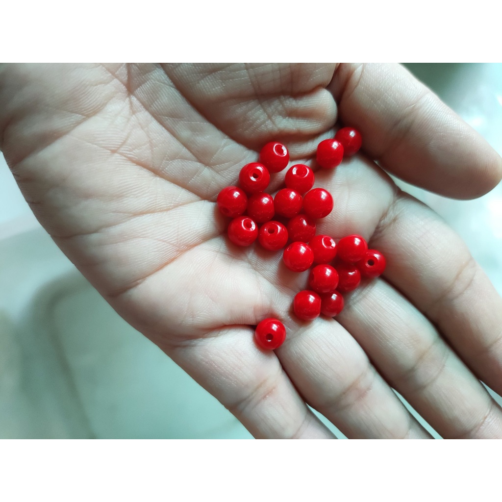 10-25gam đá nhân tạo màu đỏ đục 6mm làm vòng tay, handmade