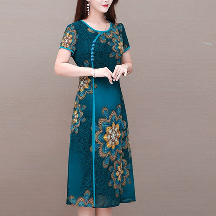 GOTI – Đầm Dự Tiệc Trung Niên Cao Cấp Dáng Dài, Tay Lỡ Vải Voan 2 Lớp Cho Người Mập 3240