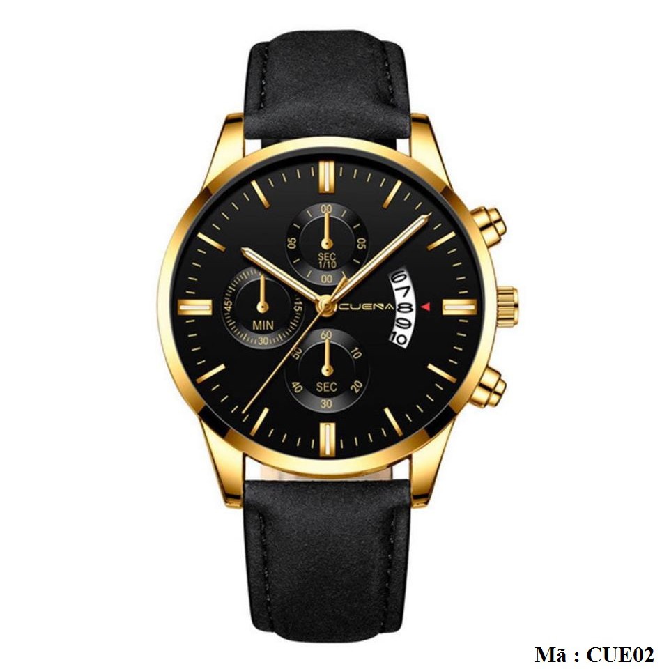 Đồng hồ nam CUENA C5 chính hãng dây da đen, mặt tròn có lịch xem ngày | BigBuy360 - bigbuy360.vn