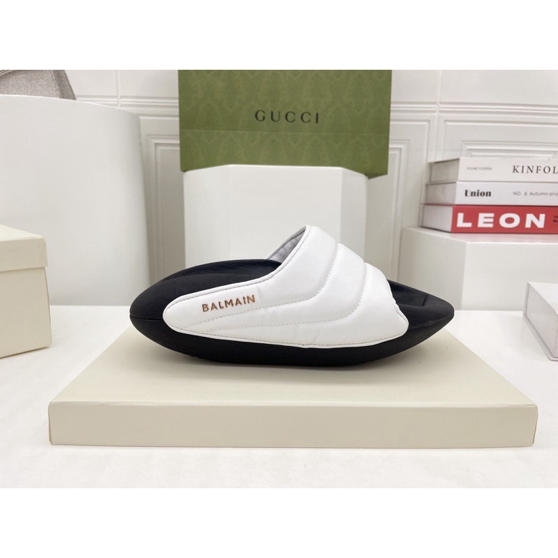 Dép thời trang nữ và nam đế dày mũi nhọn quai ngang thương hiệu Balmain cao cấp