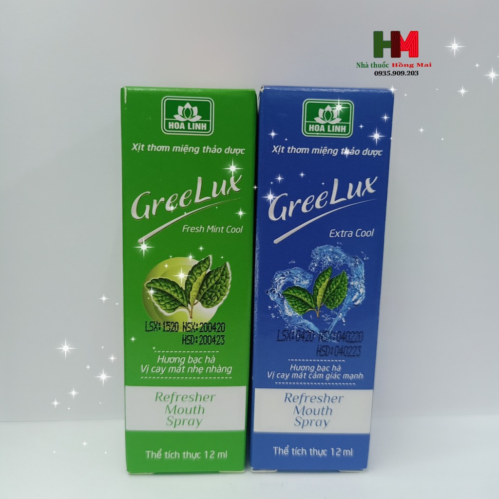 Xịt thơm miệng Greelux Extra Cool Thảo Dược chai 12ml - nước khử mùi hôi miệng gree lux bạc hà bình mini