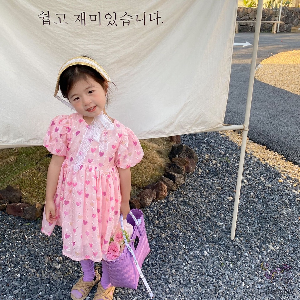 Đầm Công Chúa Tay Phồng Phong Cách Hàn Quốc Ngọt Ngào Cho Bé Gái