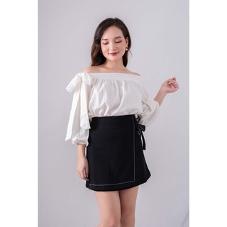 Chân váy ngắn thắt nơ xinh - Chân váy dáng A viền chỉ thắt nơ