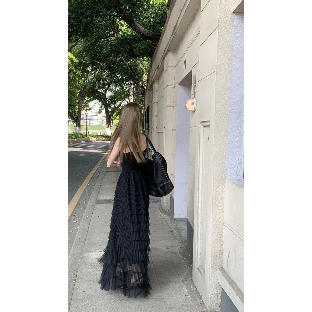 Đầm Hai Dây Màu Đen Phong Cách Pháp Cổ Điển 63134