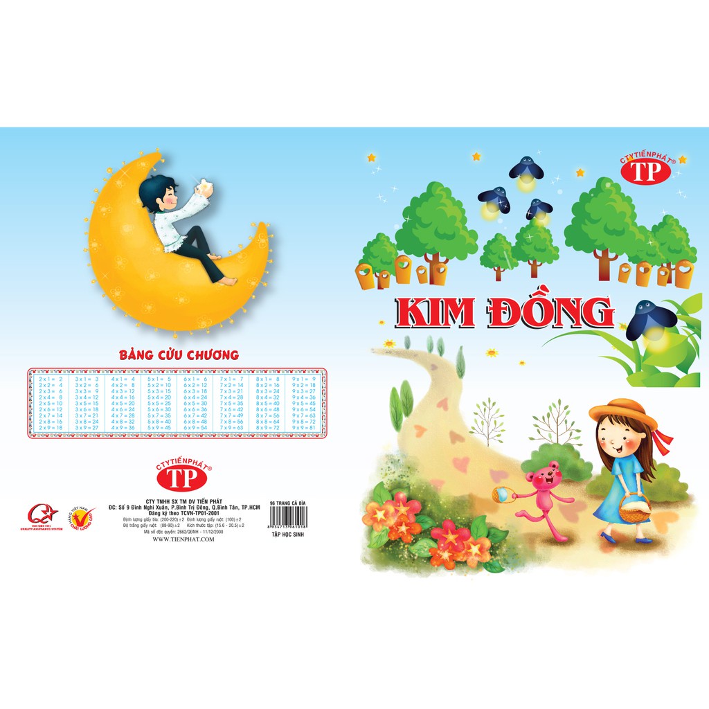 Tập vở 96 trang Tiến Phát Kim Đồng 5 ô ly. Định lượng 100gsm. Lốc 10 quyển. Dùng cho HS, SV, NV VP. Vi Tính Quốc Duy