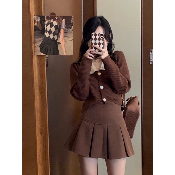 SET ÁO LEN + CHÂN VÁY SẾP LI NỮA ULZZANG