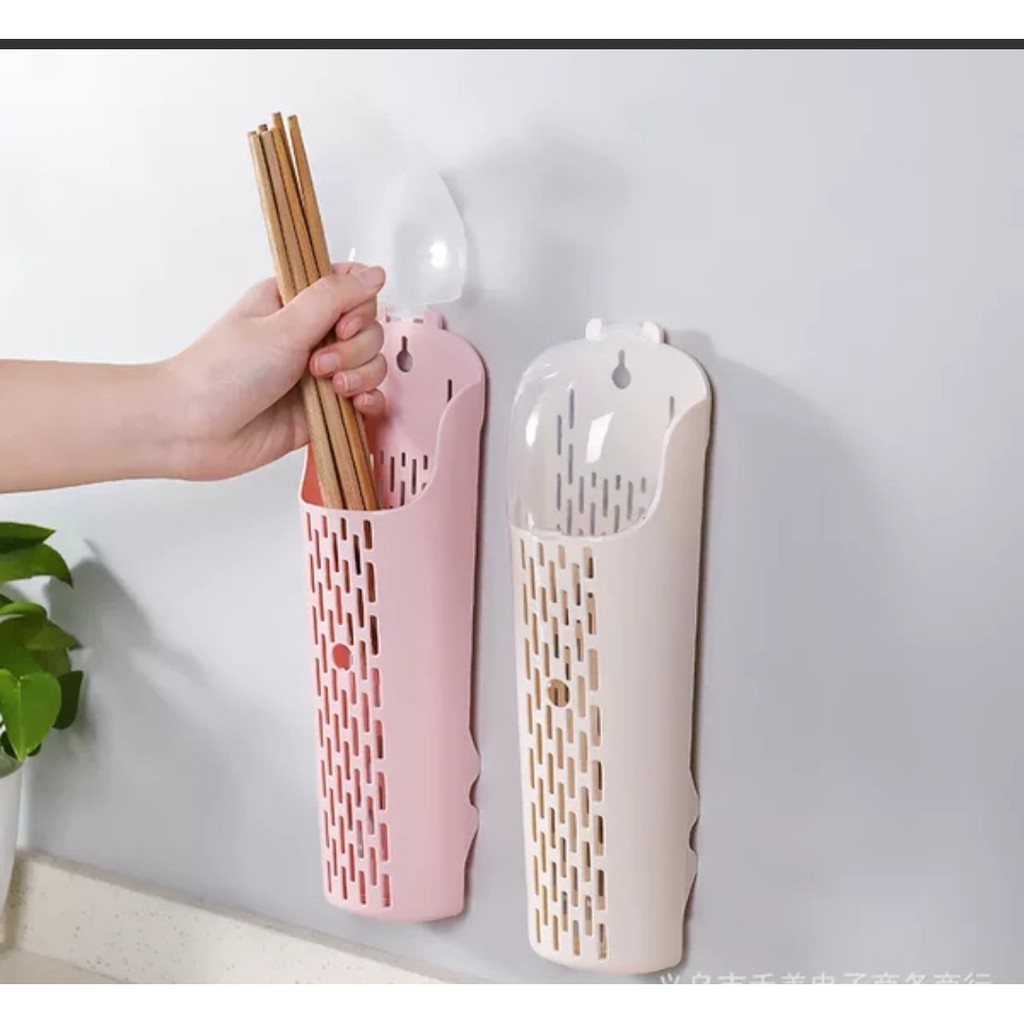 Hũ ống đựng đũa muỗng dán tường nhà bếp không cần khoan tường, ống thìa đũa có nắp đậy, có khe thoát nước nhựa Cao Cấp